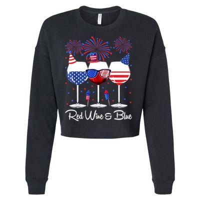 Red Wine & Blue 4th Of July Wine Red White Blue Wine Glasses Cropped Pullover Crew