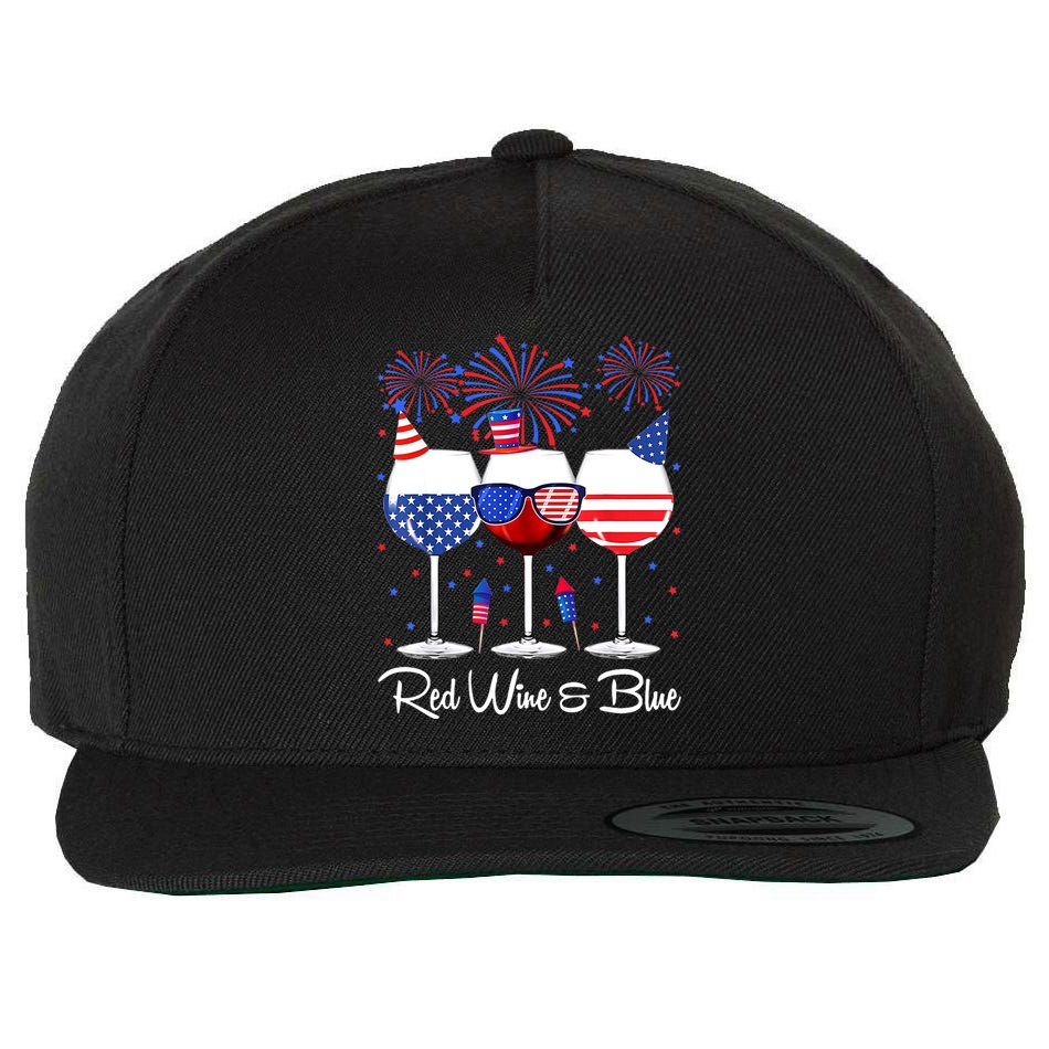 Red Wine & Blue 4th Of July Wine Red White Blue Wine Glasses Wool Snapback Cap
