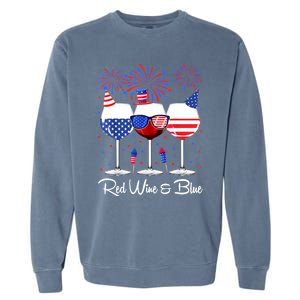 Red Wine & Blue 4th Of July Wine Red White Blue Wine Glasses Garment-Dyed Sweatshirt