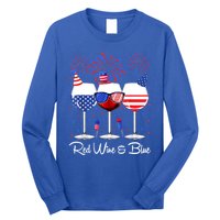 Red Wine & Blue 4th Of July Wine Red White Blue Wine Glasses Long Sleeve Shirt