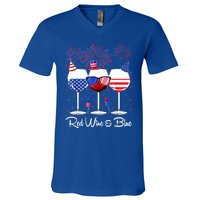 Red Wine & Blue 4th Of July Wine Red White Blue Wine Glasses V-Neck T-Shirt