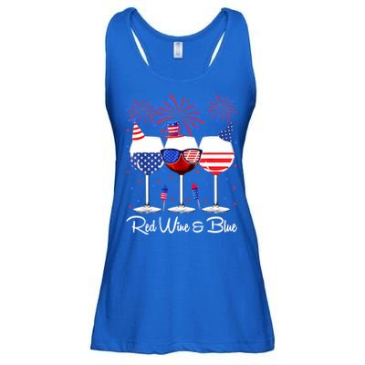 Red Wine & Blue 4th Of July Wine Red White Blue Wine Glasses Ladies Essential Flowy Tank