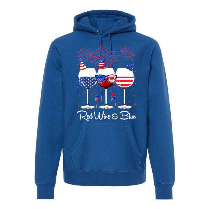 Red Wine & Blue 4th Of July Wine Red White Blue Wine Glasses Premium Hoodie