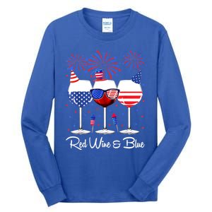 Red Wine & Blue 4th Of July Wine Red White Blue Wine Glasses Tall Long Sleeve T-Shirt