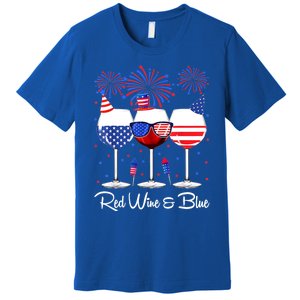 Red Wine & Blue 4th Of July Wine Red White Blue Wine Glasses Premium T-Shirt