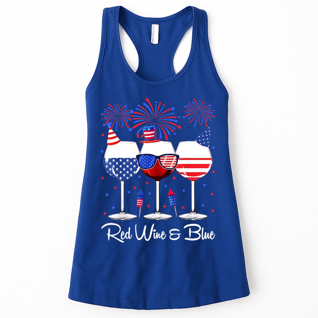 Red Wine & Blue 4th Of July Wine Red White Blue Wine Glasses Womens Tank Top