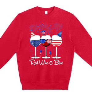 Red Wine & Blue 4th Of July Wine Red White Blue Wine Glasses Premium Crewneck Sweatshirt