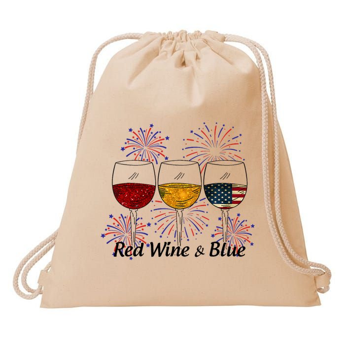 Red Wine & Blue 4th Of July Red White Blue Wine Glasses Drawstring Bag