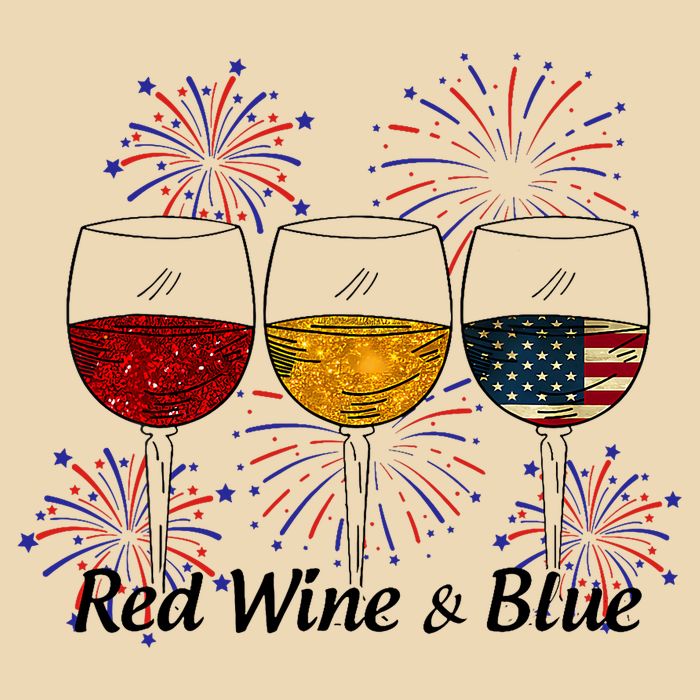 Red Wine & Blue 4th Of July Red White Blue Wine Glasses Drawstring Bag