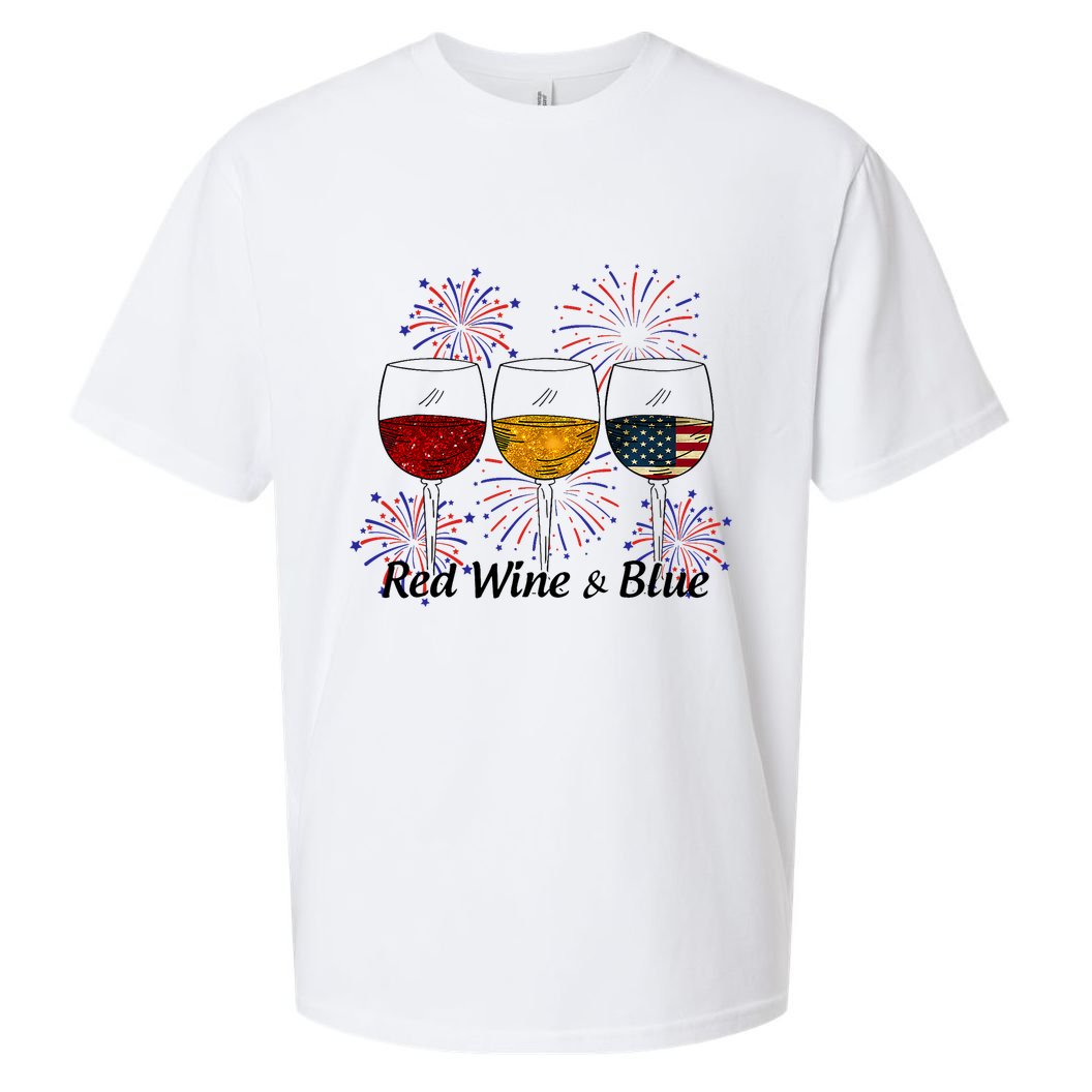 Red Wine & Blue 4th Of July Red White Blue Wine Glasses Sueded Cloud Jersey T-Shirt