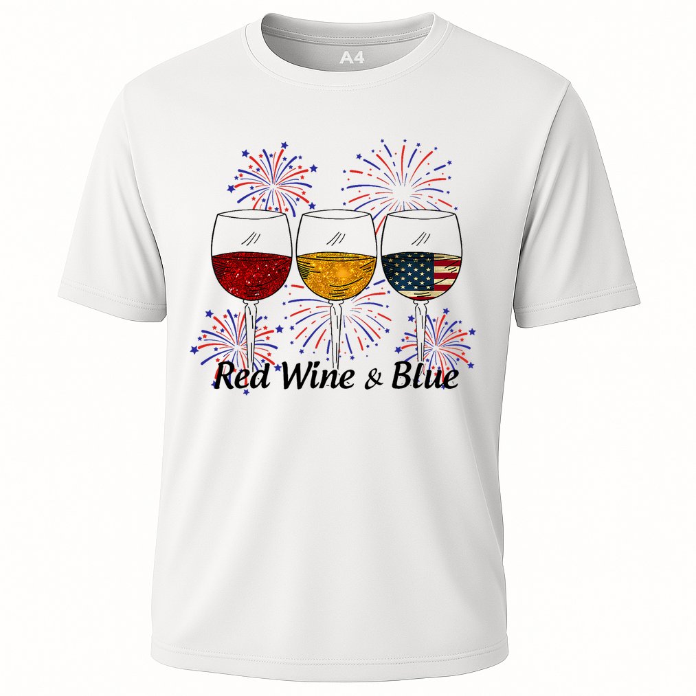 Red Wine & Blue 4th Of July Red White Blue Wine Glasses Cooling Performance Crew T-Shirt