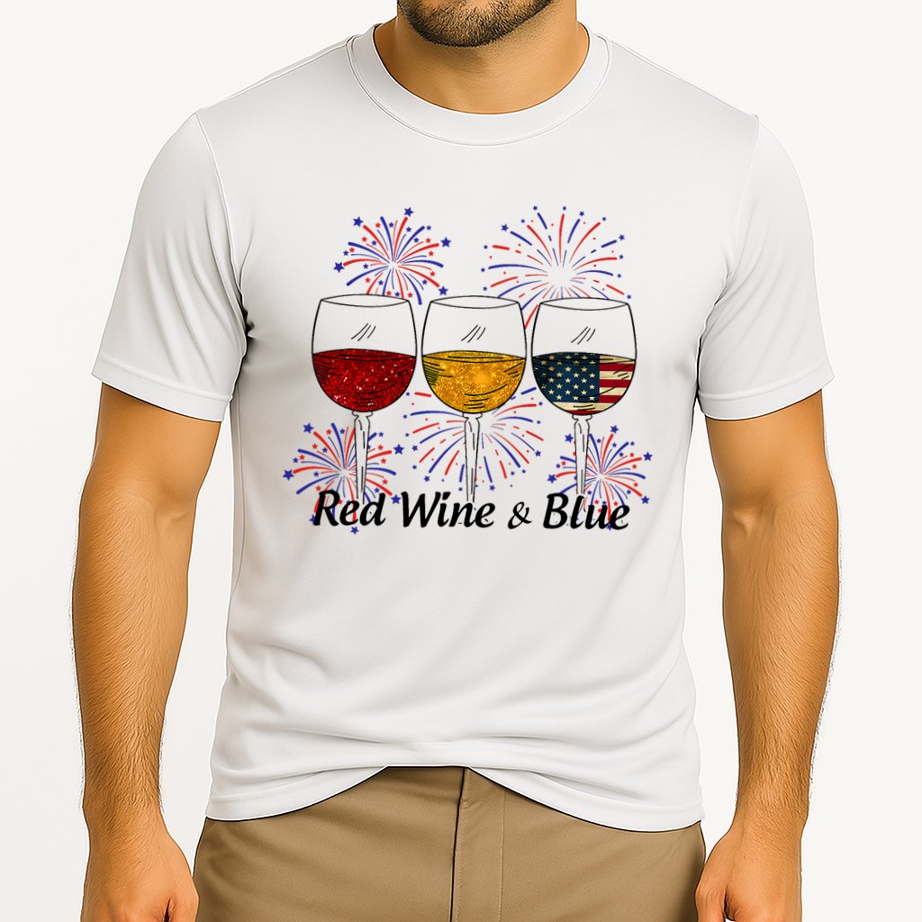Red Wine & Blue 4th Of July Red White Blue Wine Glasses Cooling Performance Crew T-Shirt
