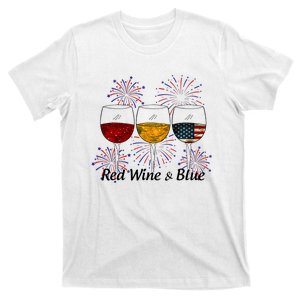 Red Wine & Blue 4th Of July Red White Blue Wine Glasses T-Shirt