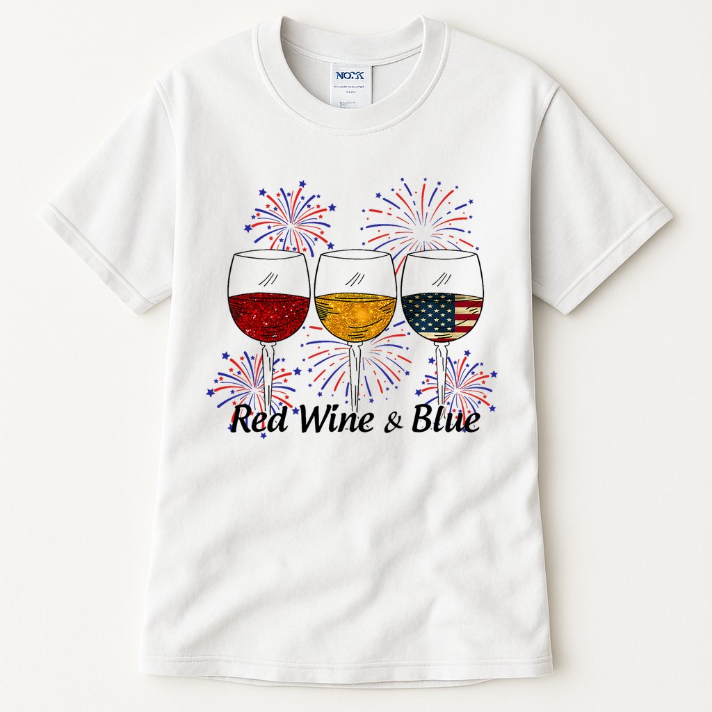 Red Wine & Blue 4th Of July Red White Blue Wine Glasses Tall T-Shirt