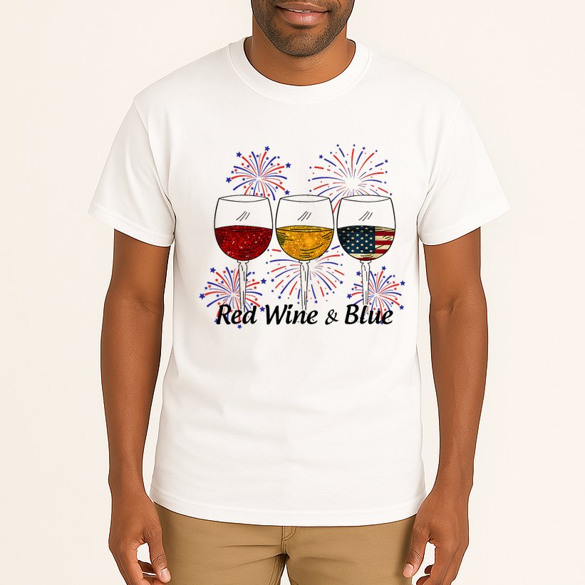 Red Wine & Blue 4th Of July Red White Blue Wine Glasses Tall T-Shirt