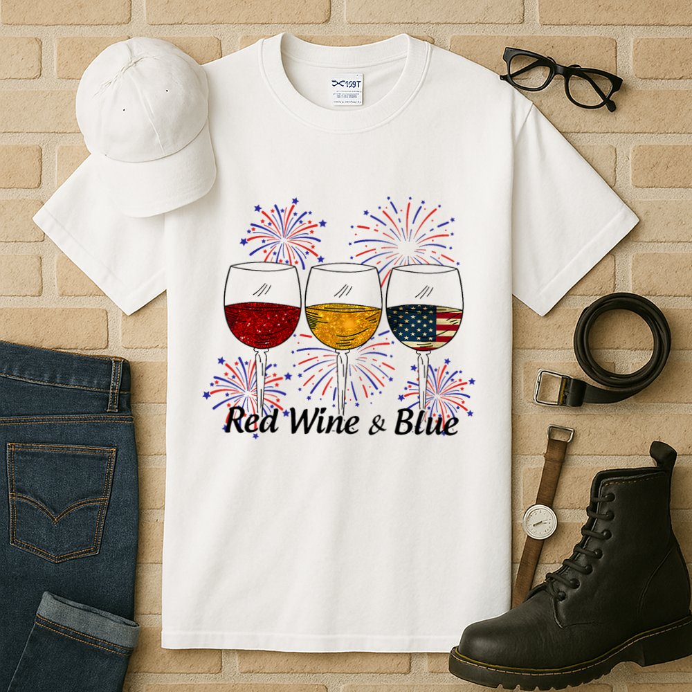 Red Wine & Blue 4th Of July Red White Blue Wine Glasses Tall T-Shirt