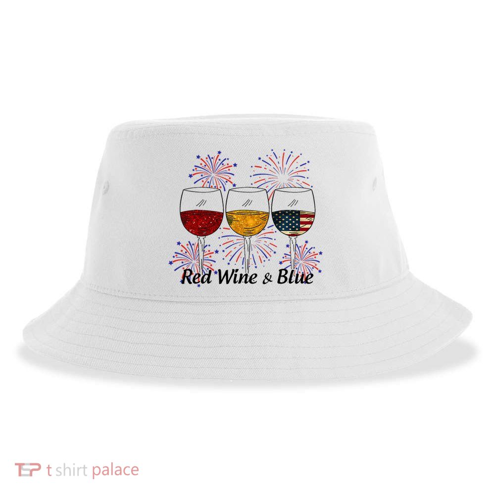 Red Wine & Blue 4th Of July Red White Blue Wine Glasses Sustainable Bucket Hat