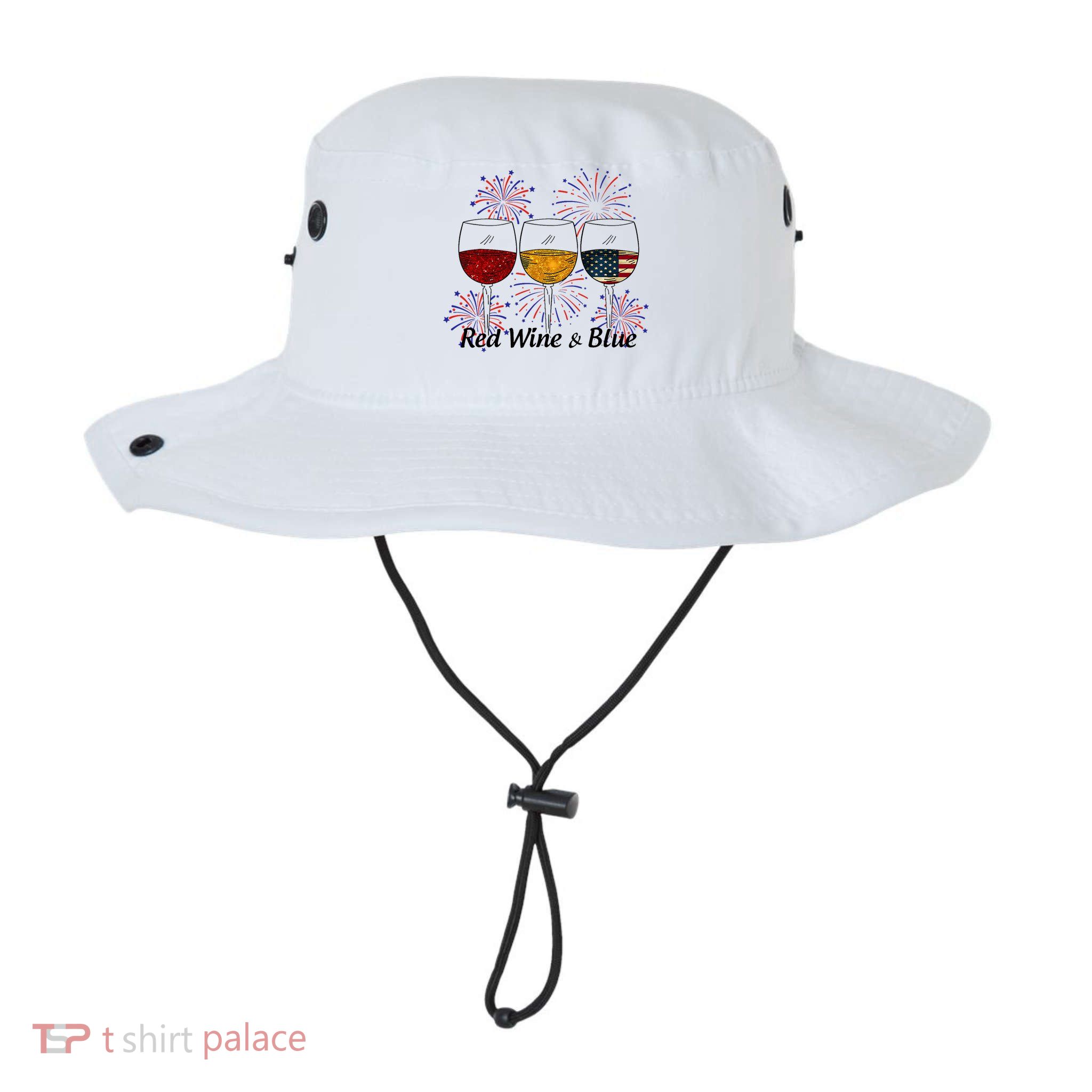 Red Wine & Blue 4th Of July Red White Blue Wine Glasses Bucket Hat