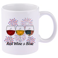 Red Wine & Blue 4th Of July Red White Blue Wine Glasses 11oz C Handle Ceramic Mug