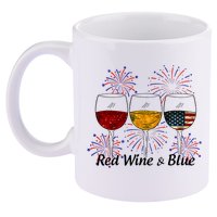 Red Wine & Blue 4th Of July Red White Blue Wine Glasses 11oz C Handle Ceramic Mug