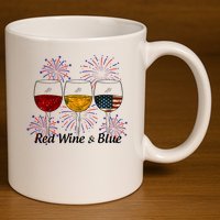 Red Wine & Blue 4th Of July Red White Blue Wine Glasses 11oz C Handle Ceramic Mug