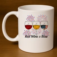 Red Wine & Blue 4th Of July Red White Blue Wine Glasses 11oz C Handle Ceramic Mug