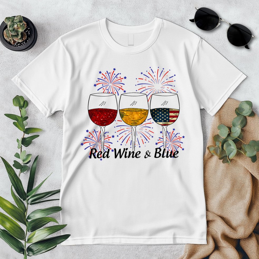Red Wine & Blue 4th Of July Red White Blue Wine Glasses Premium T-Shirt