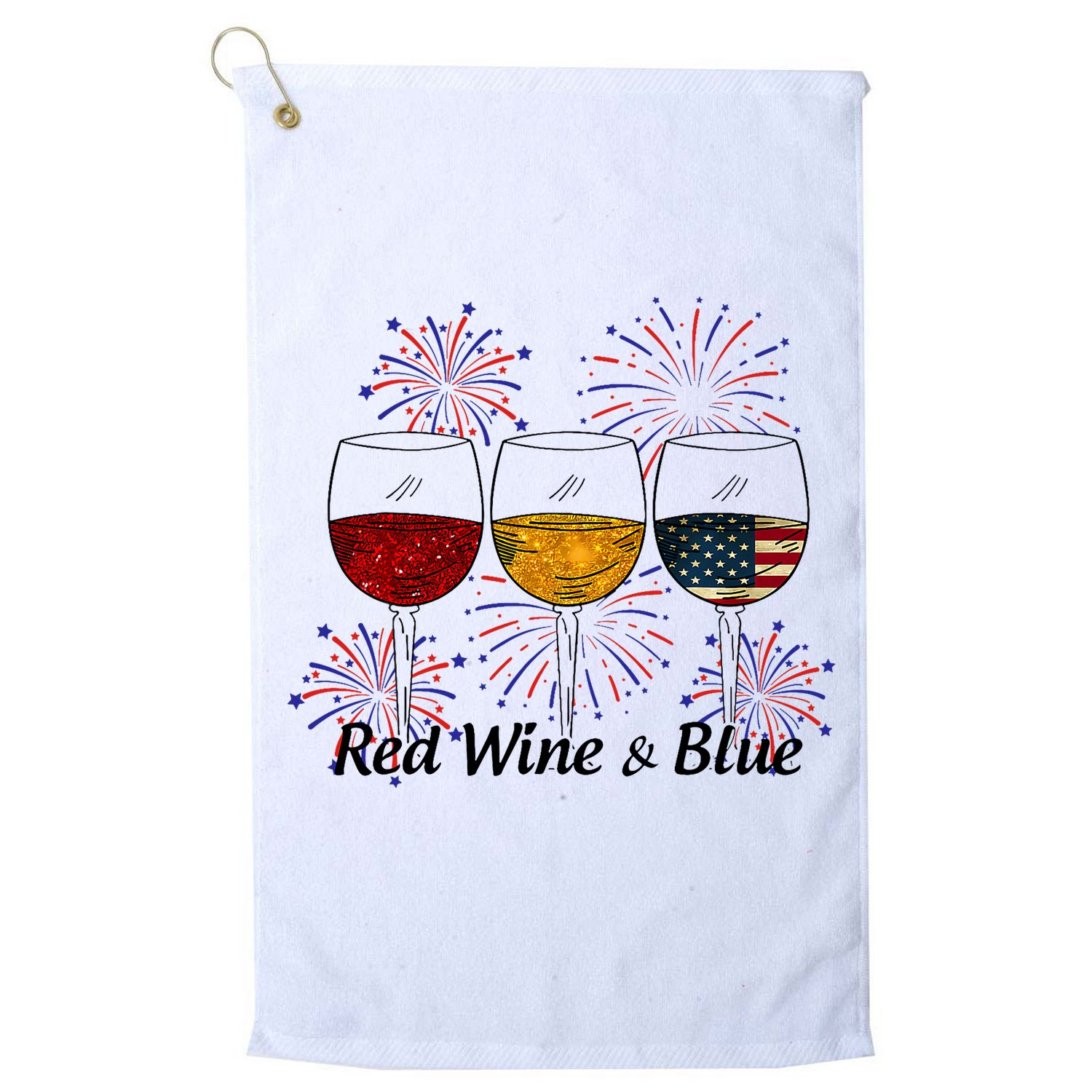 Red Wine & Blue 4th Of July Red White Blue Wine Glasses Golf Towel