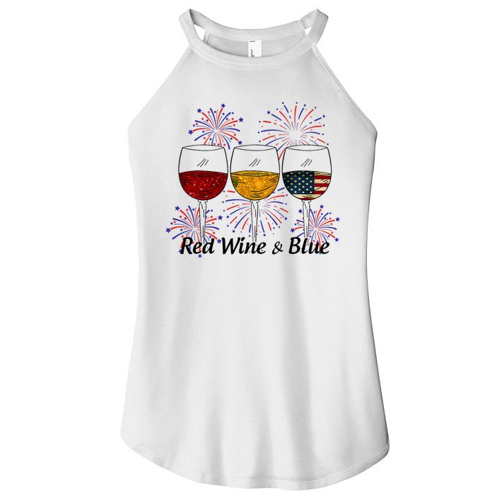 Red Wine & Blue 4th Of July Red White Blue Wine Glasses Women's Perfect Tri Rocker Tank