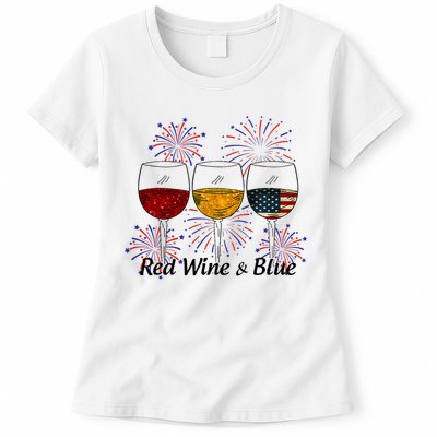 Red Wine & Blue 4th Of July Red White Blue Wine Glasses Womens T-Shirt