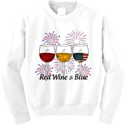 Red Wine & Blue 4th Of July Red White Blue Wine Glasses Kids Sweatshirt