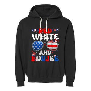 Red White & Boujee Summer Funny Drinking 4th Of July US Flag Garment-Dyed Fleece Hoodie