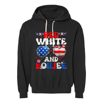 Red White & Boujee Summer Funny Drinking 4th Of July US Flag Garment-Dyed Fleece Hoodie