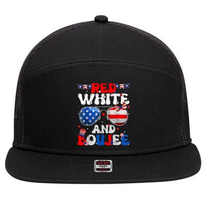 Red White & Boujee Summer Funny Drinking 4th Of July US Flag 7 Panel Mesh Trucker Snapback Hat