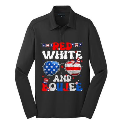 Red White & Boujee Summer Funny Drinking 4th Of July US Flag Silk Touch Performance Long Sleeve Polo