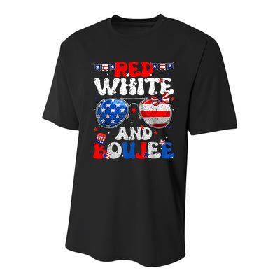 Red White & Boujee Summer Funny Drinking 4th Of July US Flag Youth Performance Sprint T-Shirt