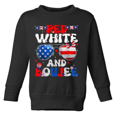 Red White & Boujee Summer Funny Drinking 4th Of July US Flag Toddler Sweatshirt