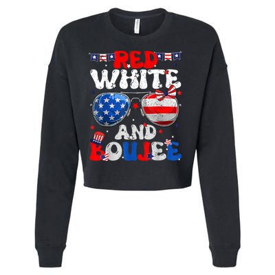 Red White & Boujee Summer Funny Drinking 4th Of July US Flag Cropped Pullover Crew
