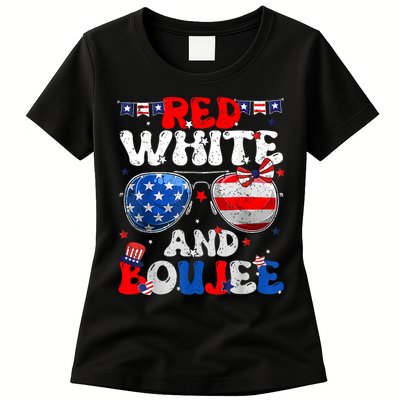 Red White & Boujee Summer Funny Drinking 4th Of July US Flag Womens T-Shirt