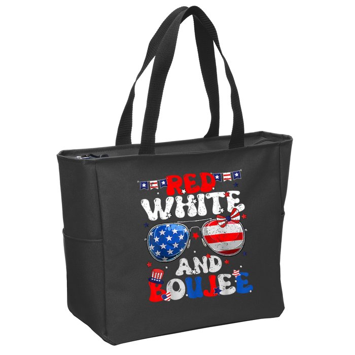 Red White & Boujee Summer Funny Drinking 4th Of July US Flag Zip Tote Bag