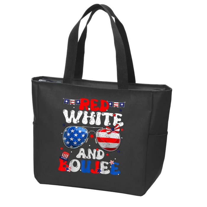 Red White & Boujee Summer Funny Drinking 4th Of July US Flag Zip Tote Bag