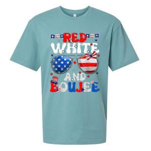 Red White & Boujee Summer Funny Drinking 4th Of July US Flag Sueded Cloud Jersey T-Shirt