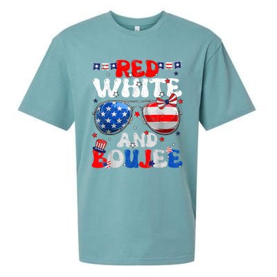 Red White & Boujee Summer Funny Drinking 4th Of July US Flag Sueded Cloud Jersey T-Shirt