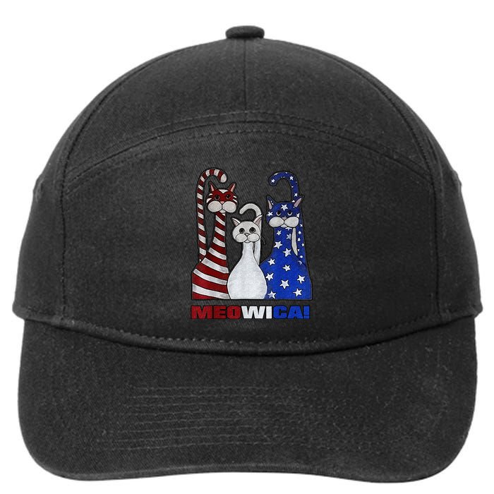 Red White Blue Cat USA Flag 4th Of July Patriotic Cat Lover 7-Panel Snapback Hat