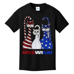 Red White Blue Cat USA Flag 4th Of July Patriotic Cat Lover Kids T-Shirt