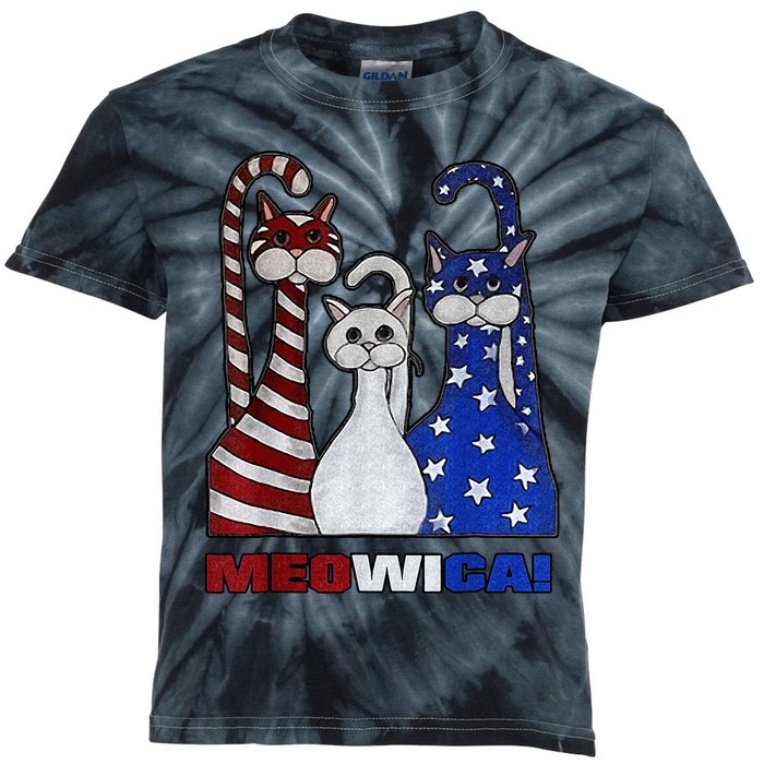 Red White Blue Cat USA Flag 4th Of July Patriotic Cat Lover Kids Tie-Dye T-Shirt