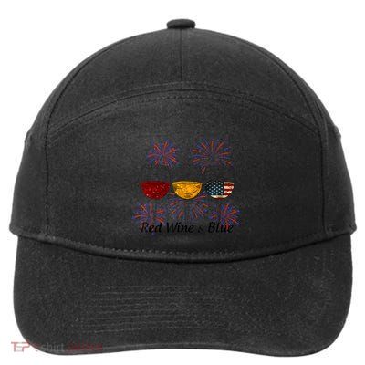 Red Wine & Blue 4th Of July Red White Blue Wine Glasses 7-Panel Snapback Hat