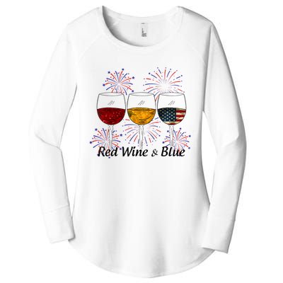 Red Wine & Blue 4th Of July Red White Blue Wine Glasses Women's Perfect Tri Tunic Long Sleeve Shirt