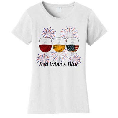 Red Wine & Blue 4th Of July Red White Blue Wine Glasses Women's T-Shirt