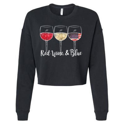 Red Wine & Blue 4th Of July Wine Red White Blue Wine Glasses Cropped Pullover Crew